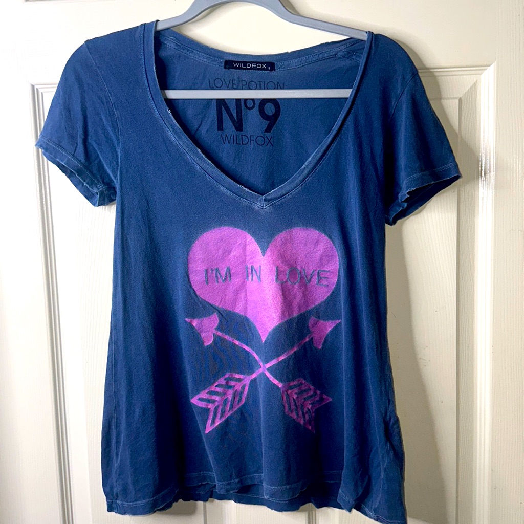 Distressed Wildfox Blue & Pink Tee